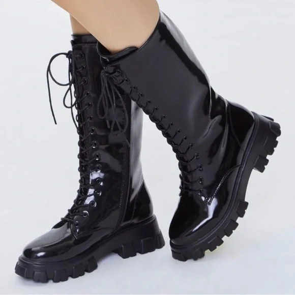 Forever 21 Black Lace-Up Women's High-Knee Boots - Picture 1 of 3